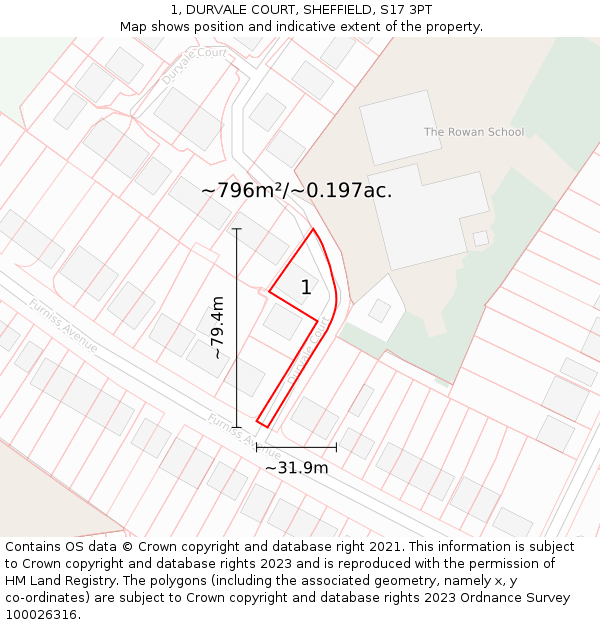 1, DURVALE COURT, SHEFFIELD, S17 3PT: Plot and title map