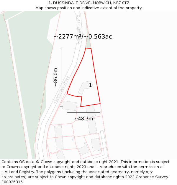 1, DUSSINDALE DRIVE, NORWICH, NR7 0TZ: Plot and title map