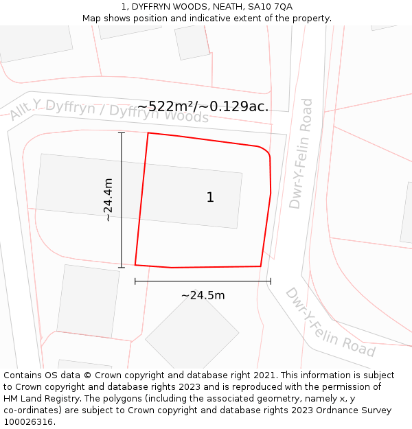 1, DYFFRYN WOODS, NEATH, SA10 7QA: Plot and title map