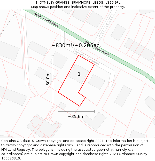 1, DYNELEY GRANGE, BRAMHOPE, LEEDS, LS16 9FL: Plot and title map