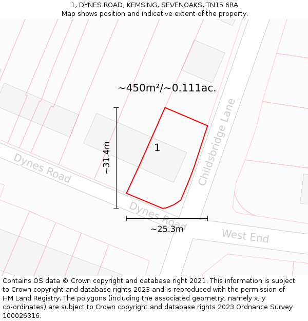 1, DYNES ROAD, KEMSING, SEVENOAKS, TN15 6RA: Plot and title map