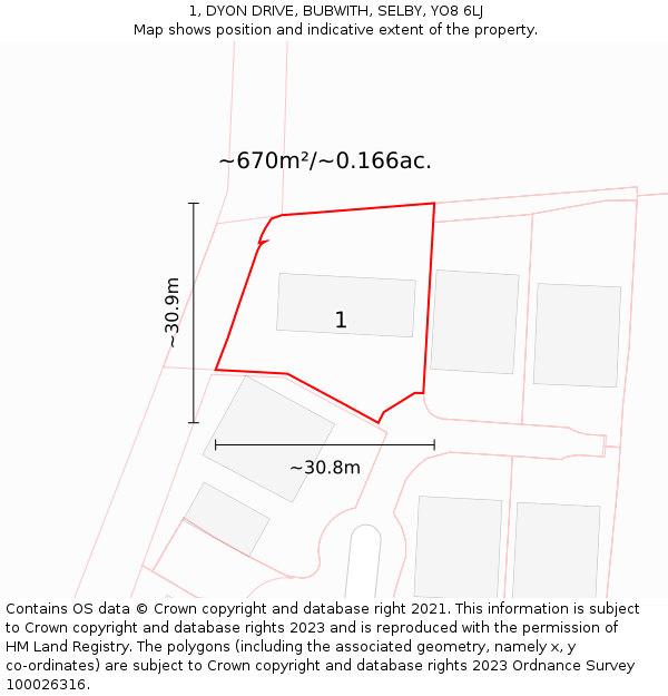 1, DYON DRIVE, BUBWITH, SELBY, YO8 6LJ: Plot and title map