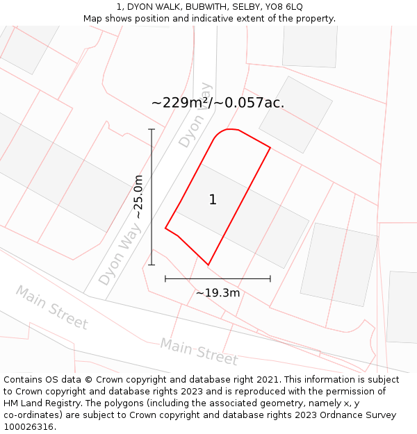 1, DYON WALK, BUBWITH, SELBY, YO8 6LQ: Plot and title map