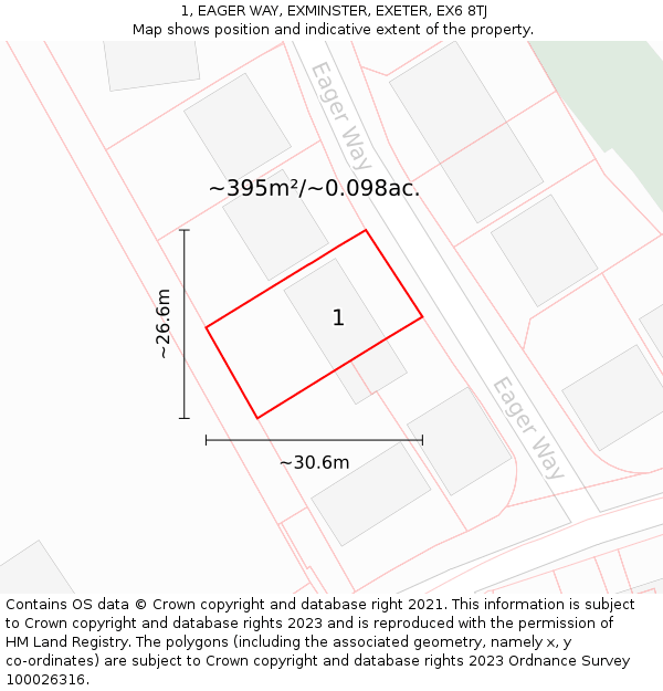 1, EAGER WAY, EXMINSTER, EXETER, EX6 8TJ: Plot and title map