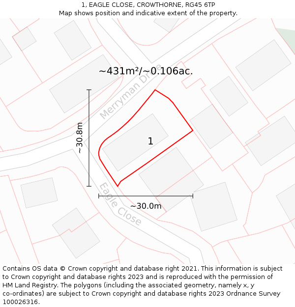 1, EAGLE CLOSE, CROWTHORNE, RG45 6TP: Plot and title map