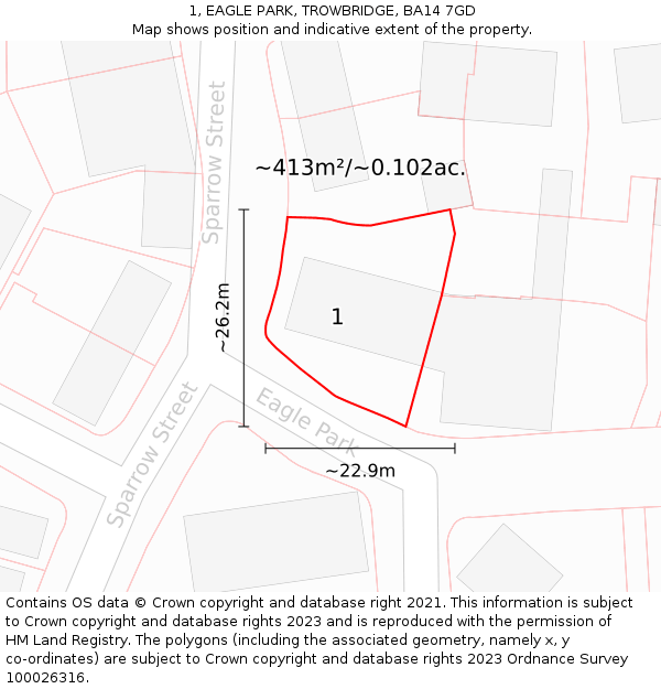 1, EAGLE PARK, TROWBRIDGE, BA14 7GD: Plot and title map