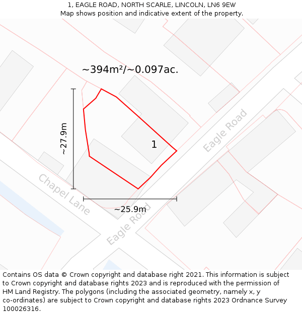 1, EAGLE ROAD, NORTH SCARLE, LINCOLN, LN6 9EW: Plot and title map