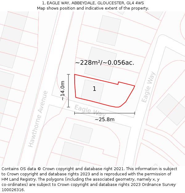 1, EAGLE WAY, ABBEYDALE, GLOUCESTER, GL4 4WS: Plot and title map