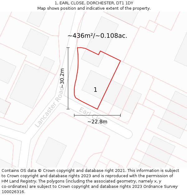 1, EARL CLOSE, DORCHESTER, DT1 1DY: Plot and title map
