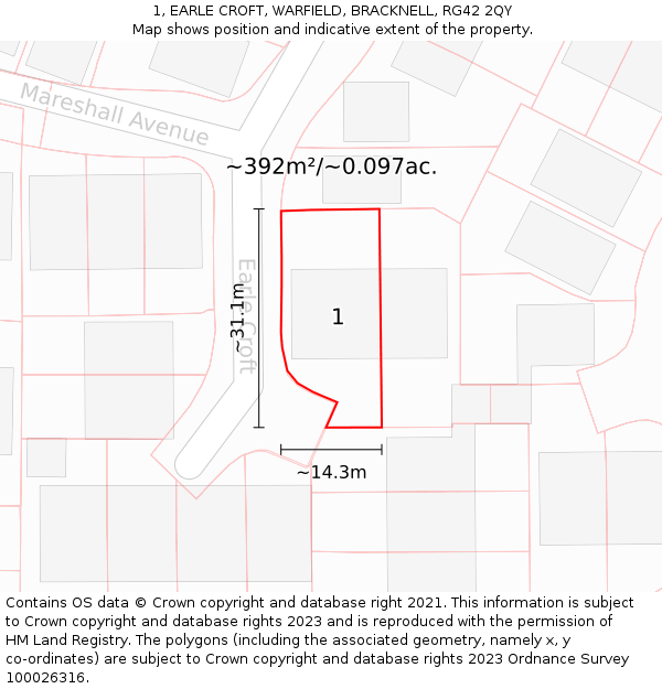 1, EARLE CROFT, WARFIELD, BRACKNELL, RG42 2QY: Plot and title map