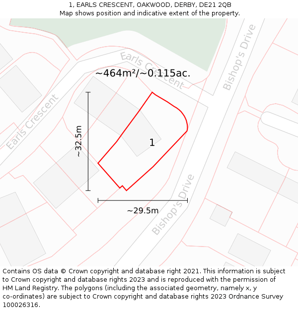 1, EARLS CRESCENT, OAKWOOD, DERBY, DE21 2QB: Plot and title map