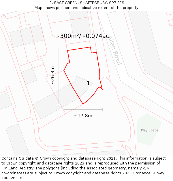 1, EAST GREEN, SHAFTESBURY, SP7 8FS: Plot and title map