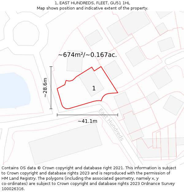 1, EAST HUNDREDS, FLEET, GU51 1HL: Plot and title map