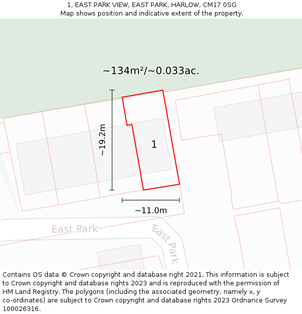 1, EAST PARK VIEW, EAST PARK, HARLOW, CM17 0SG: Plot and title map