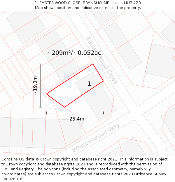 1, EASTER WOOD CLOSE, BRANSHOLME, HULL, HU7 4ZR: Plot and title map