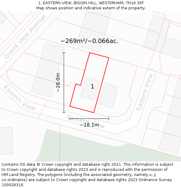 1, EASTERN VIEW, BIGGIN HILL, WESTERHAM, TN16 3XF: Plot and title map