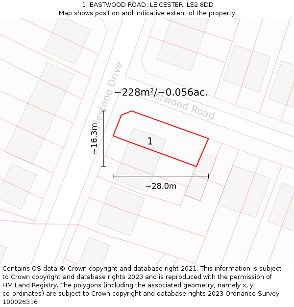 1, EASTWOOD ROAD, LEICESTER, LE2 8DD: Plot and title map