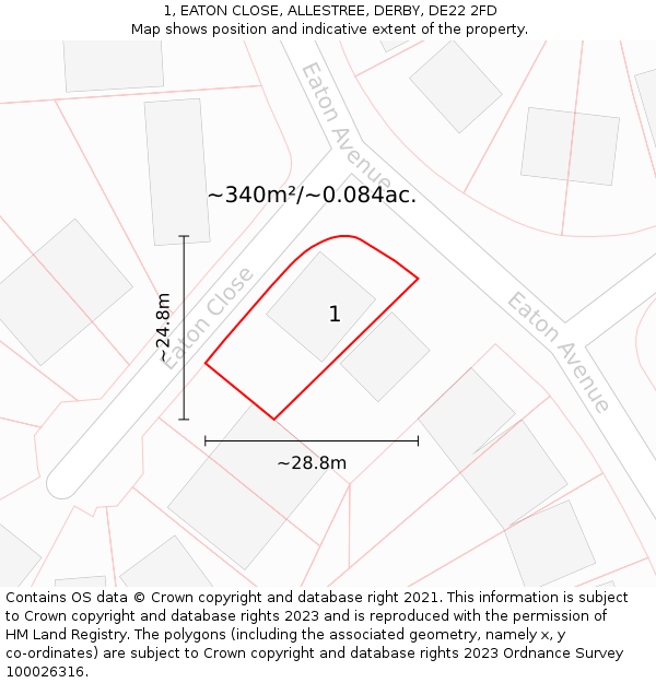 1, EATON CLOSE, ALLESTREE, DERBY, DE22 2FD: Plot and title map