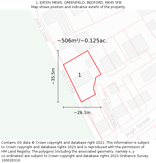 1, EATON MEWS, GREENFIELD, BEDFORD, MK45 5FB: Plot and title map