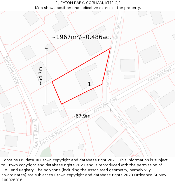1, EATON PARK, COBHAM, KT11 2JF: Plot and title map