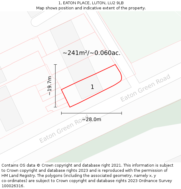 1, EATON PLACE, LUTON, LU2 9LB: Plot and title map