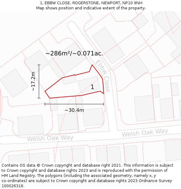 1, EBBW CLOSE, ROGERSTONE, NEWPORT, NP10 9NH: Plot and title map