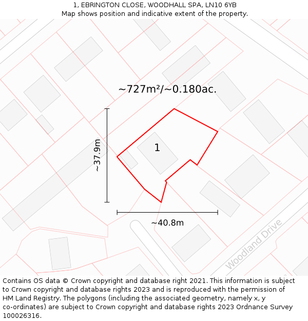 1, EBRINGTON CLOSE, WOODHALL SPA, LN10 6YB: Plot and title map