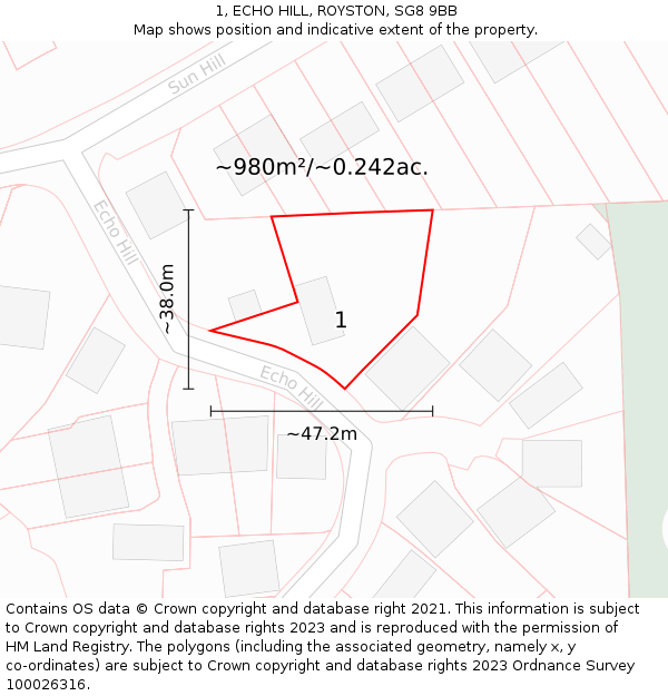1, ECHO HILL, ROYSTON, SG8 9BB: Plot and title map