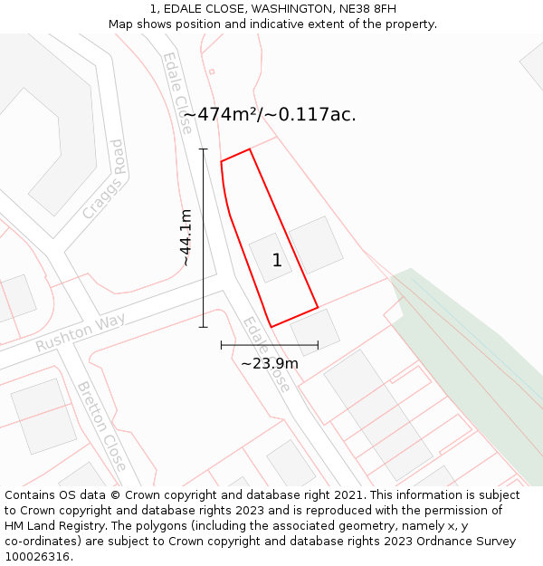 1, EDALE CLOSE, WASHINGTON, NE38 8FH: Plot and title map