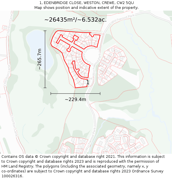 1, EDENBRIDGE CLOSE, WESTON, CREWE, CW2 5QU: Plot and title map