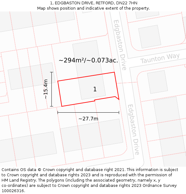 1, EDGBASTON DRIVE, RETFORD, DN22 7HN: Plot and title map