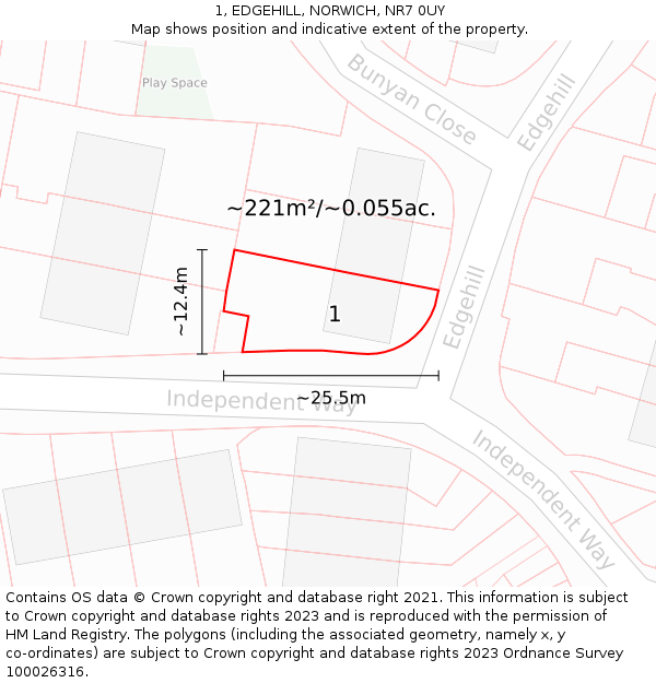 1, EDGEHILL, NORWICH, NR7 0UY: Plot and title map
