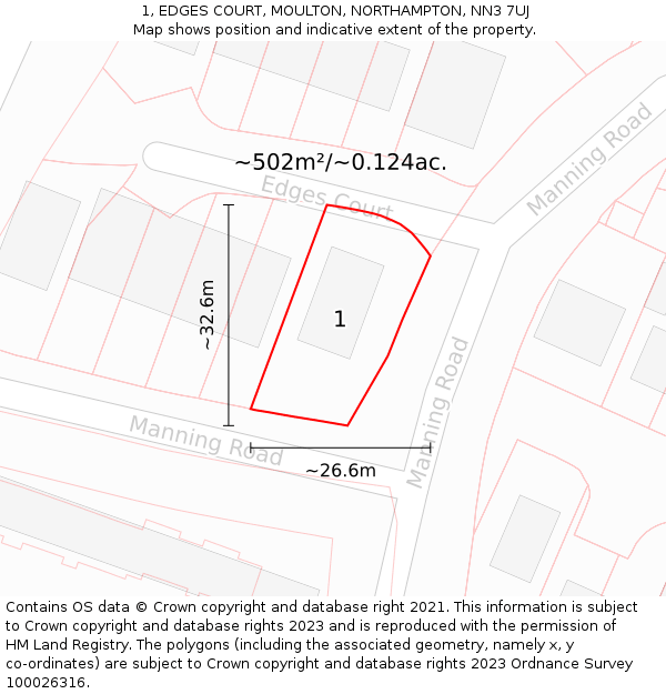 1, EDGES COURT, MOULTON, NORTHAMPTON, NN3 7UJ: Plot and title map