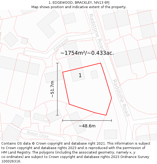1, EDGEWOOD, BRACKLEY, NN13 6PJ: Plot and title map