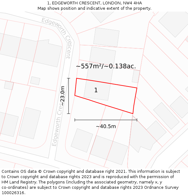 1, EDGEWORTH CRESCENT, LONDON, NW4 4HA: Plot and title map