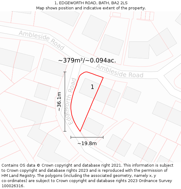 1, EDGEWORTH ROAD, BATH, BA2 2LS: Plot and title map