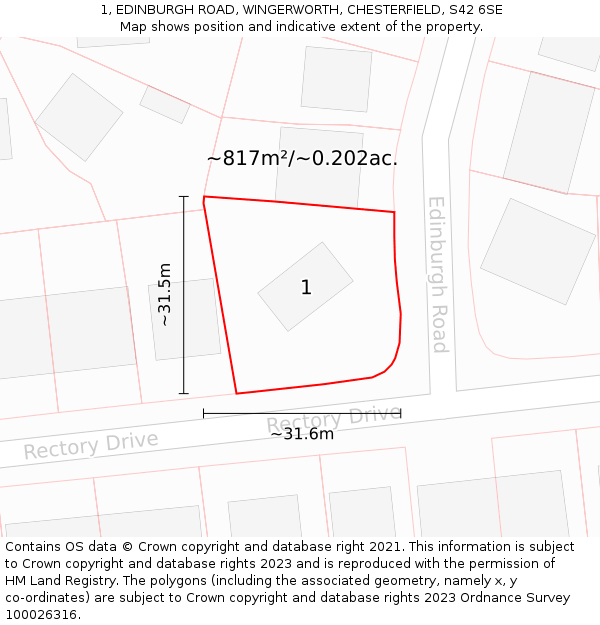 1, EDINBURGH ROAD, WINGERWORTH, CHESTERFIELD, S42 6SE: Plot and title map