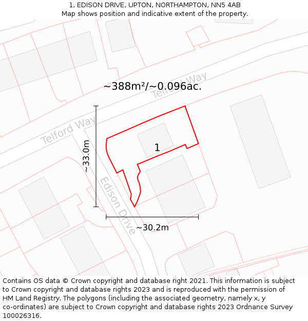 1, EDISON DRIVE, UPTON, NORTHAMPTON, NN5 4AB: Plot and title map