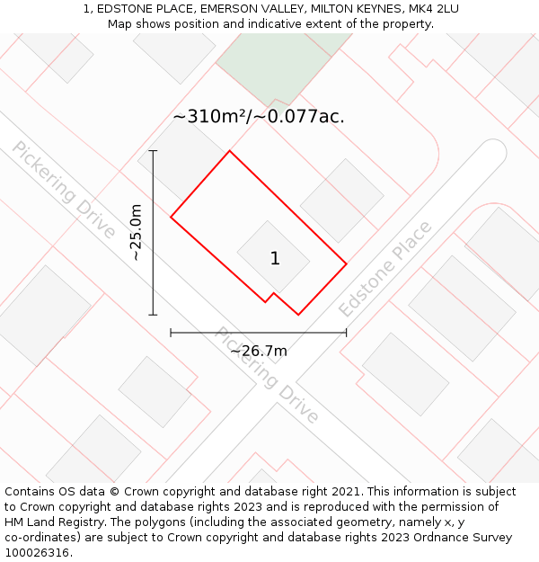 1, EDSTONE PLACE, EMERSON VALLEY, MILTON KEYNES, MK4 2LU: Plot and title map