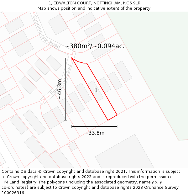 1, EDWALTON COURT, NOTTINGHAM, NG6 9LR: Plot and title map
