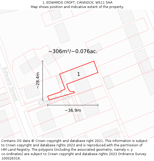 1, EDWARDS CROFT, CANNOCK, WS11 5AA: Plot and title map
