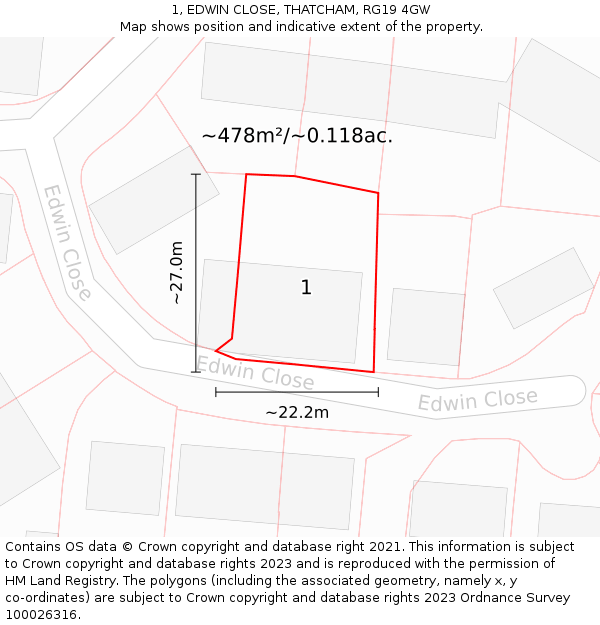 1, EDWIN CLOSE, THATCHAM, RG19 4GW: Plot and title map