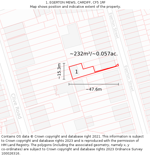 1, EGERTON MEWS, CARDIFF, CF5 1RF: Plot and title map