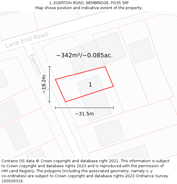 1, EGERTON ROAD, BEMBRIDGE, PO35 5RF: Plot and title map
