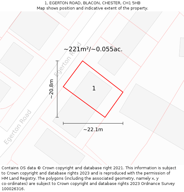 1, EGERTON ROAD, BLACON, CHESTER, CH1 5HB: Plot and title map