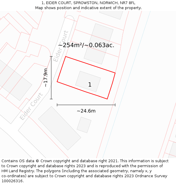 1, EIDER COURT, SPROWSTON, NORWICH, NR7 8FL: Plot and title map