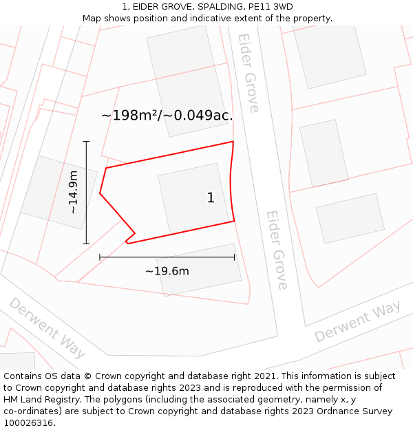 1, EIDER GROVE, SPALDING, PE11 3WD: Plot and title map