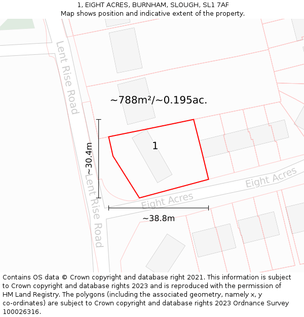 1, EIGHT ACRES, BURNHAM, SLOUGH, SL1 7AF: Plot and title map
