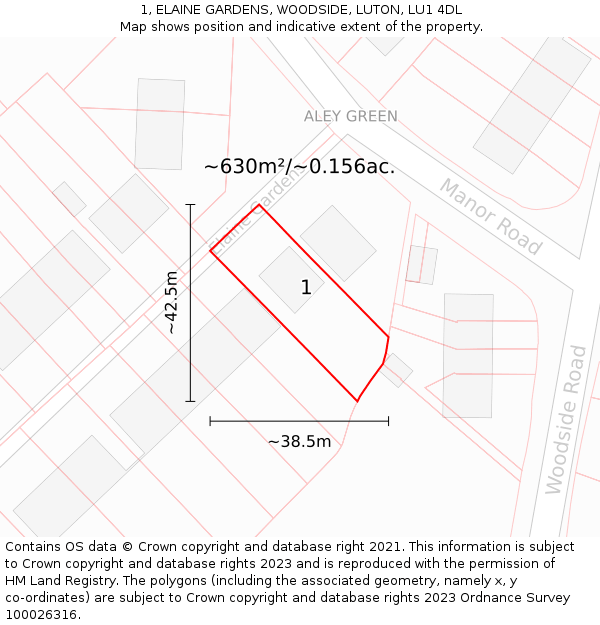 1, ELAINE GARDENS, WOODSIDE, LUTON, LU1 4DL: Plot and title map