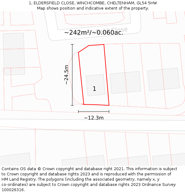 1, ELDERSFIELD CLOSE, WINCHCOMBE, CHELTENHAM, GL54 5HW: Plot and title map